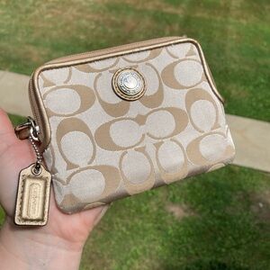 Coach Daisy Signature C Light Khaki & Gold Tone Square Zipper Wallet Wristlet